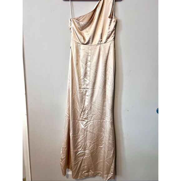 RSVP Sugar Lips One Shoulder Pleated Split Champagne dress - Picture 5 of 7